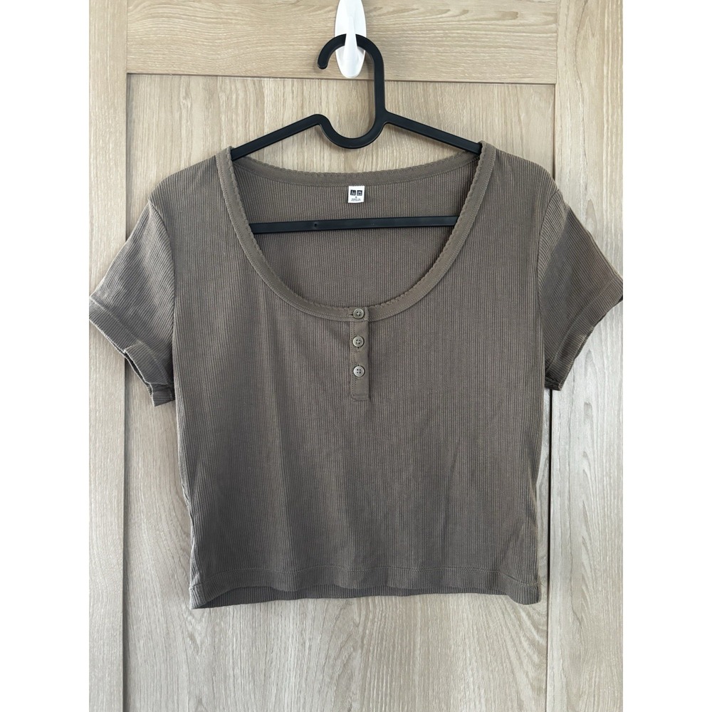 Uniqlo Crop Baby Doll Top Size S Neutral Brown